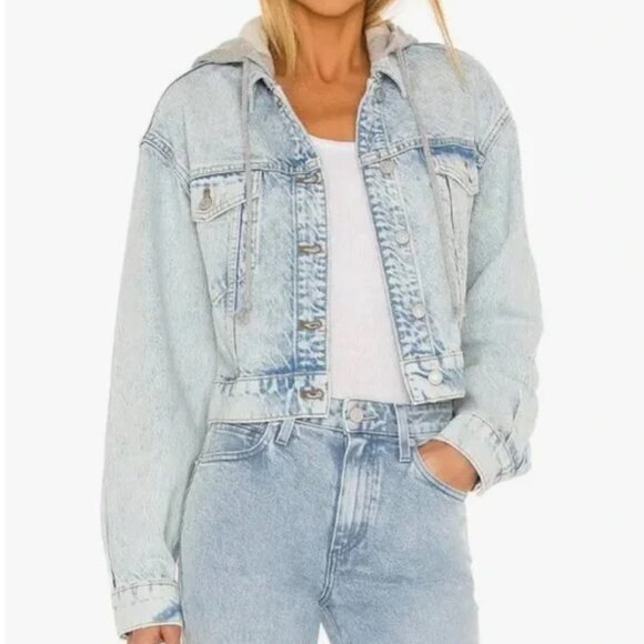 Free people Women's Blue Brando Long Sleeve Hooded Jean Jacket -‎ Size M Medium - Picture 1 of 5